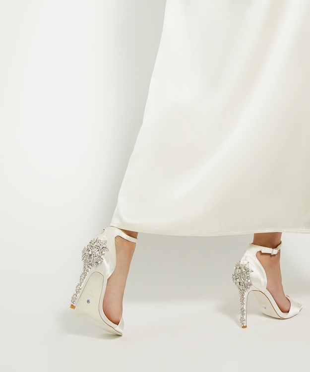 Dune London Meridians - White Jewel Heeled Wedding Sandals