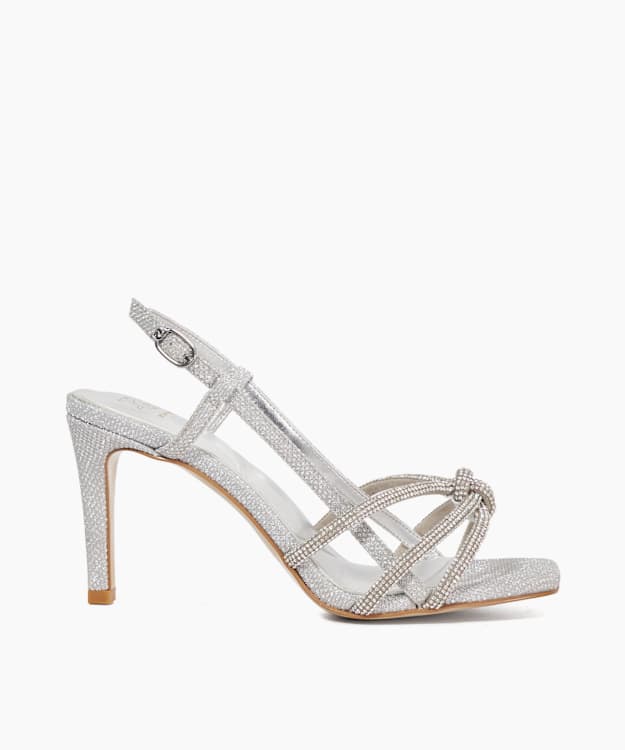 dune london Merina - Silver Embellished Silver Strappy Sandals