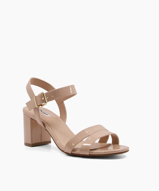 Dune London Merisa - Nude Two Part Patent Block Heel Sandals