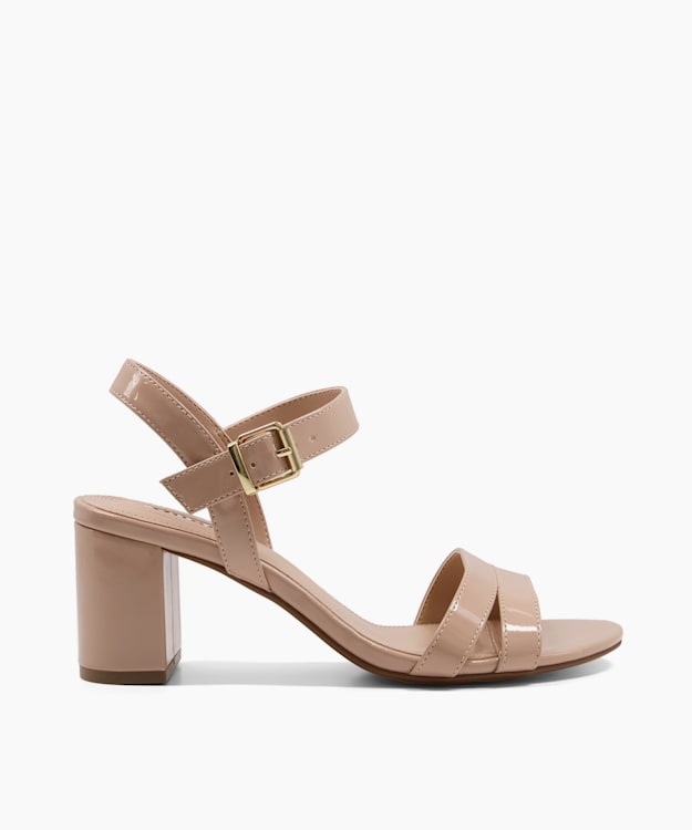 dune london Merisa - Nude Two Part Patent Block Heel Sandals