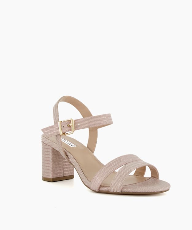 Dune London Merisa - Rose Gold Wide-Fit Mid-Block-Heel Sandals