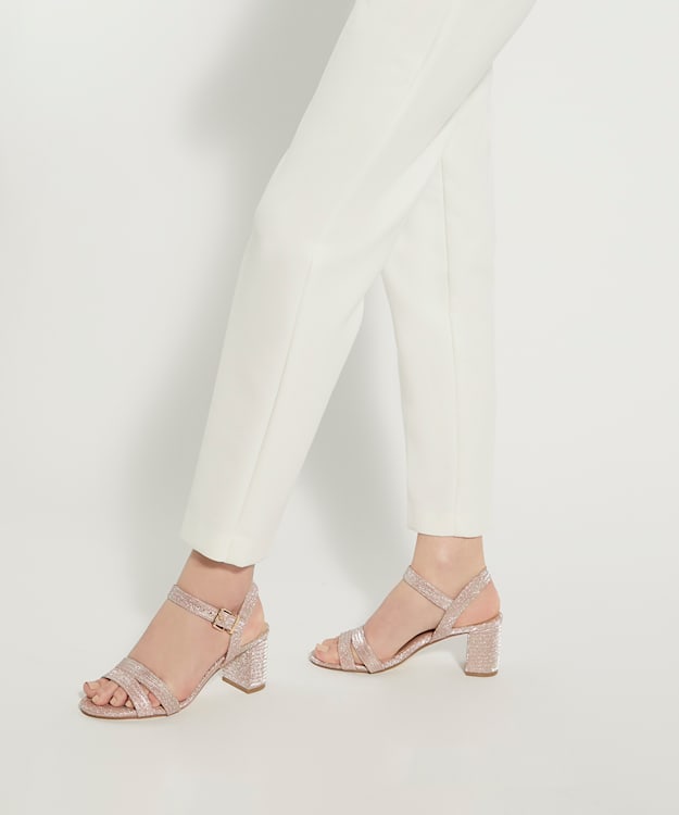 Dune London Merisa - Rose Gold Wide-Fit Mid-Block-Heel Sandals