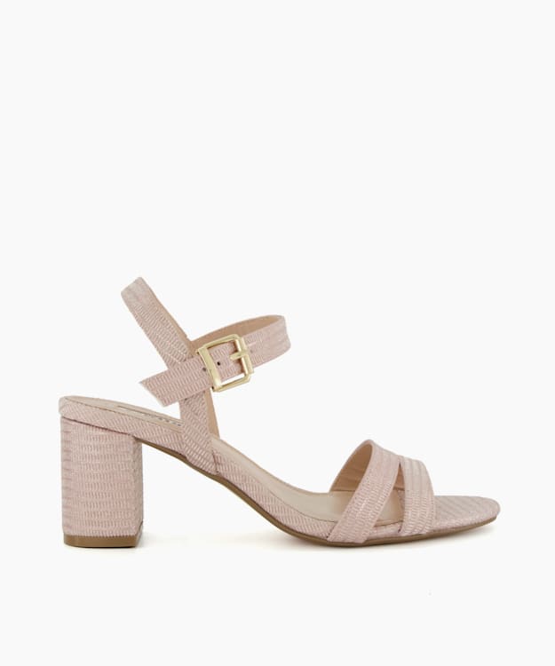 dune london Merisa - Rose Gold Wide-Fit Mid-Block-Heel Sandals