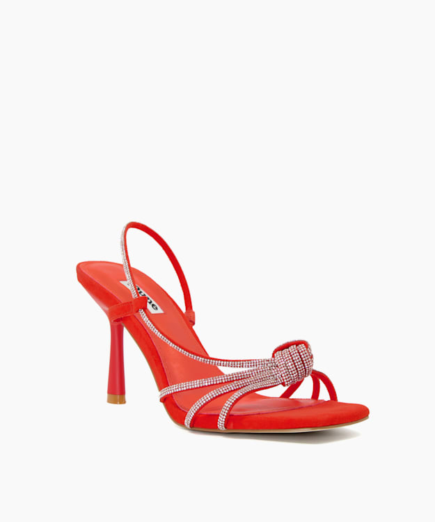 Dune London Meta - Orange Diamante-Strap Heeled Sandals