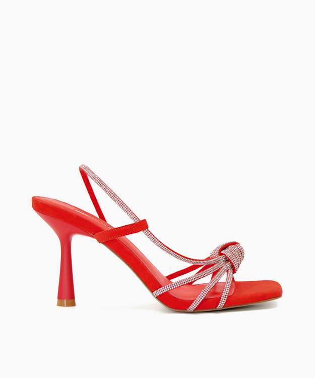dune london Meta - Orange Diamante-Strap Heeled Sandals
