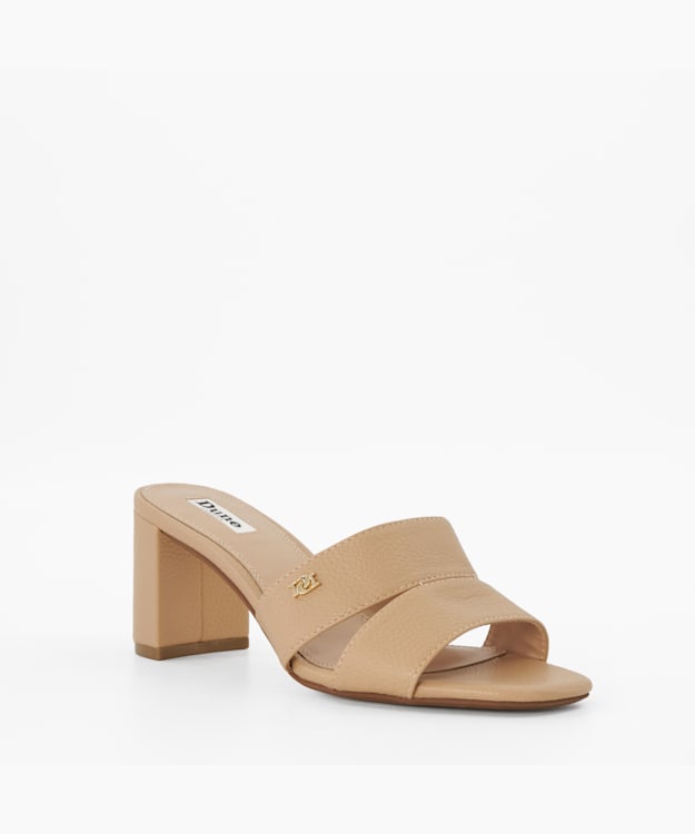 Dune London Mila - Cappuccino Double-Strap Block-Heel Mules