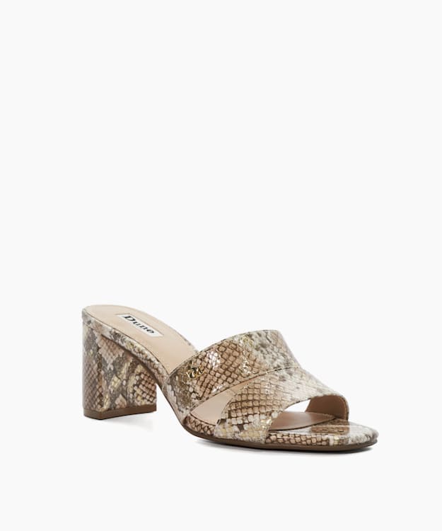 Dune London Mila - Reptile Double-Strap Block-Heel Mules