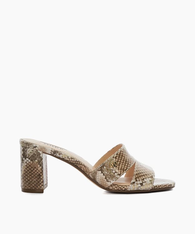 dune london Mila - Reptile Double-Strap Block-Heel Mules