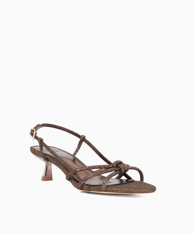 Dune London Milas - Bronze Bronze Diamante Embellished Flared Kitten Heel Sandals