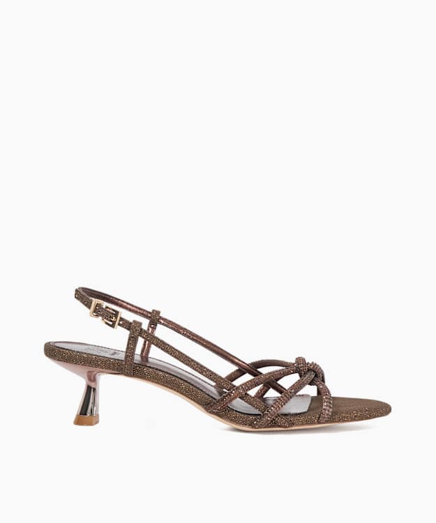 dune london Milas - Bronze Bronze Diamante Embellished Flared Kitten Heel Sandals