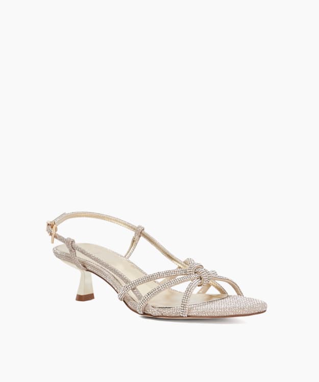 Dune London Milas - Gold Diamante Embellished Kitten Heel Sandals