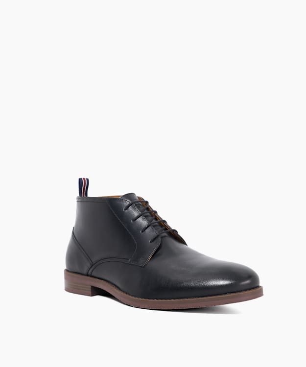 Dune London Minato - Black Leather Lace-Up Ankle Boots