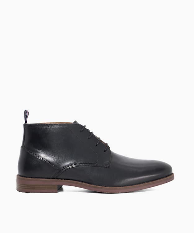 dune london Minato - Black Leather Lace-Up Ankle Boots