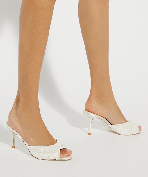 Dune London Minimoon - Ivory Sequined Embellished Wedding Mules