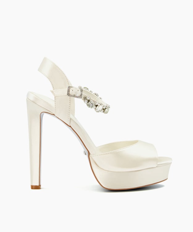 dune london Miracle - Ivory Crystal Embellished Platform Wedding Shoes
