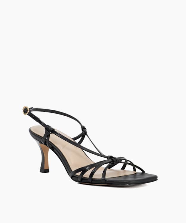 Dune London Mischevious - Black Strappy Leather Heeled Sandals