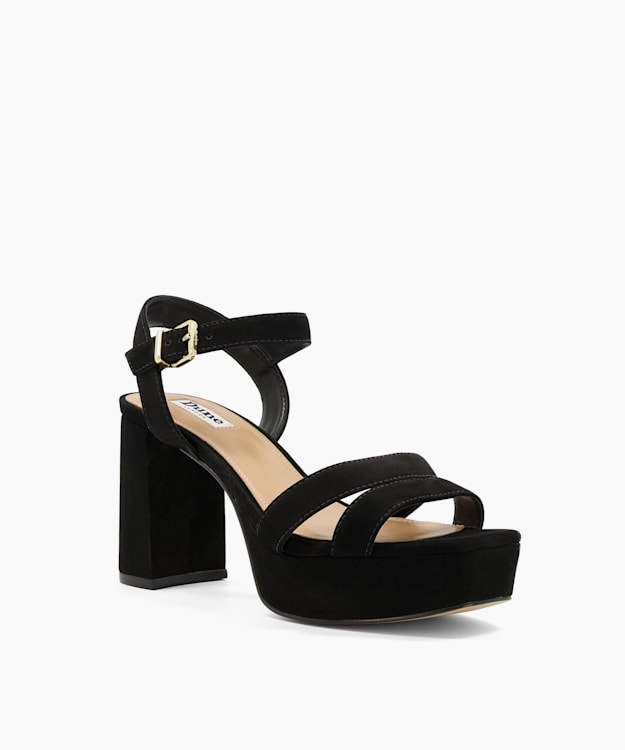 Dune London Molten - Black Suede Mid-Platform Sandals