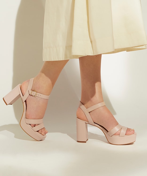 Dune London Molten - Nude Leather Mid-Platform Sandals