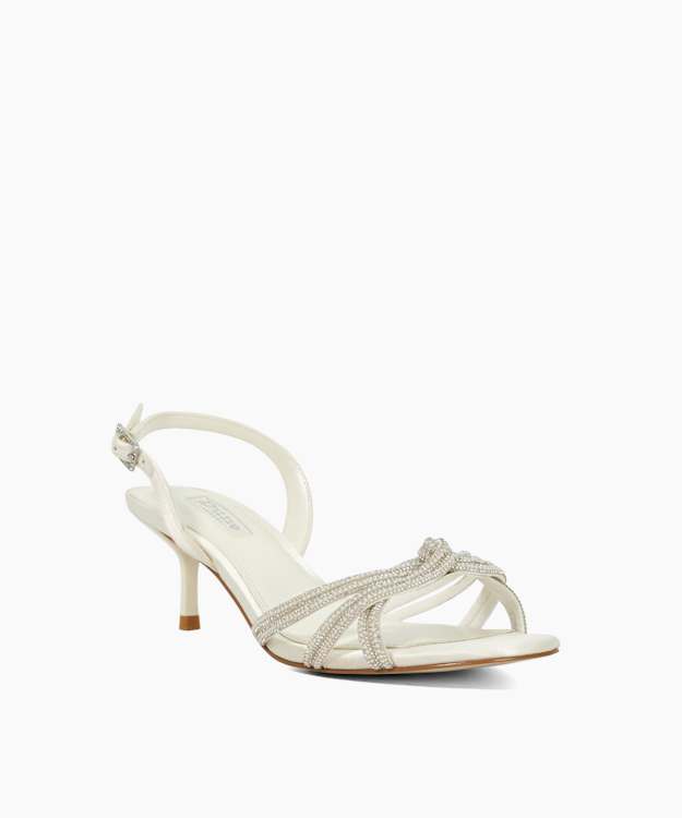 Dune London Moments - Ivory Satin Low Stiletto Heel Sandals