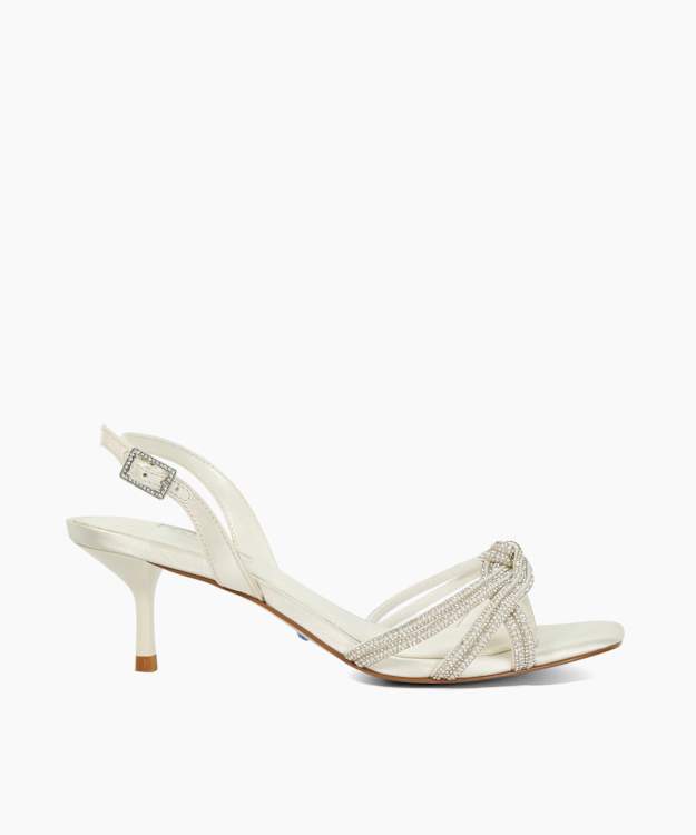 dune london Moments - Ivory Satin Low Stiletto Heel Sandals