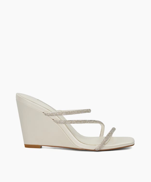 dune london Moonbeam - Ivory Diamante Embellished Wedding Wedge Heels