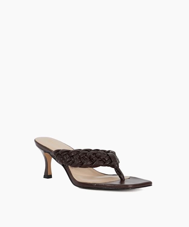 Dune London More - Brown Plaited Toe Post Kitten Heel Sandals
