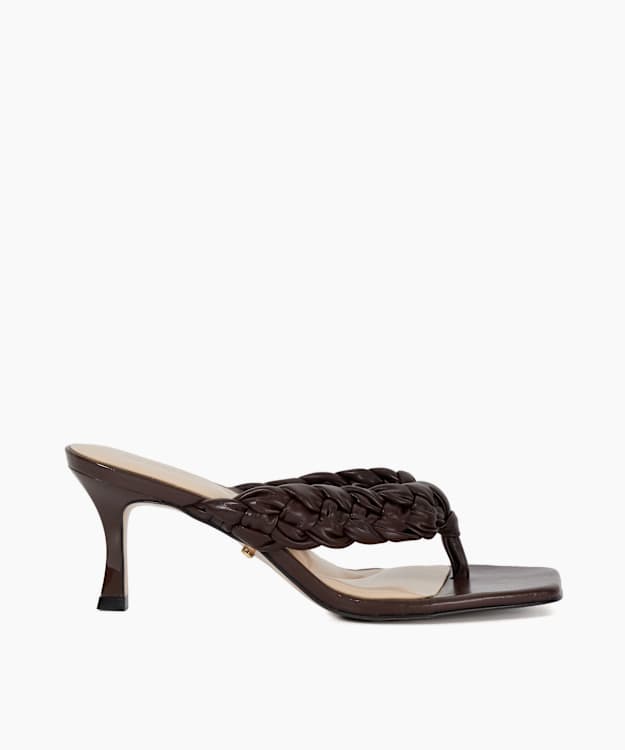dune london More - Brown Plaited Toe Post Kitten Heel Sandals