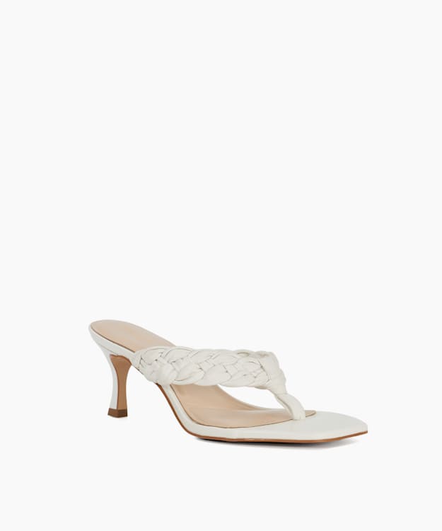Dune London More - White Plaited Toe Post Kitten Heel Sandals