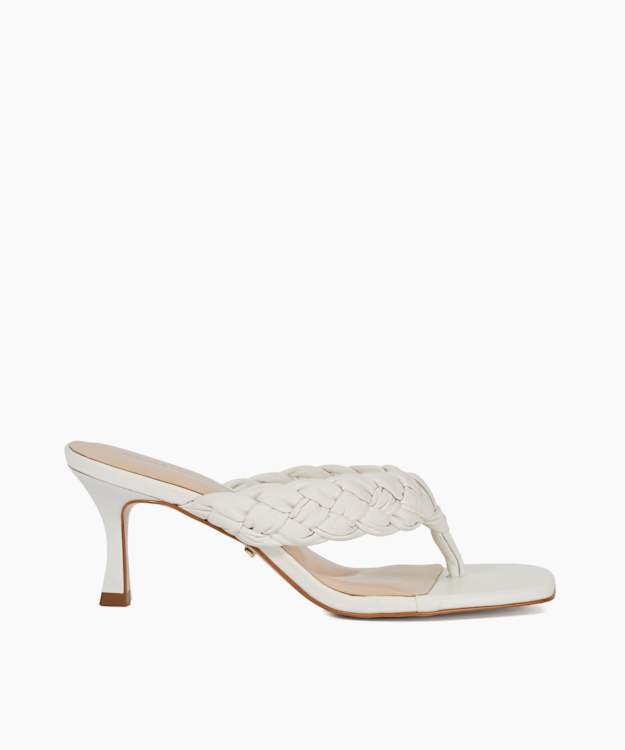 dune london More - White Plaited Toe Post Kitten Heel Sandals