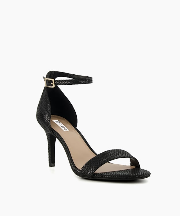 Dune London Morra - Black Hard-Back Strappy Heeled Sandals