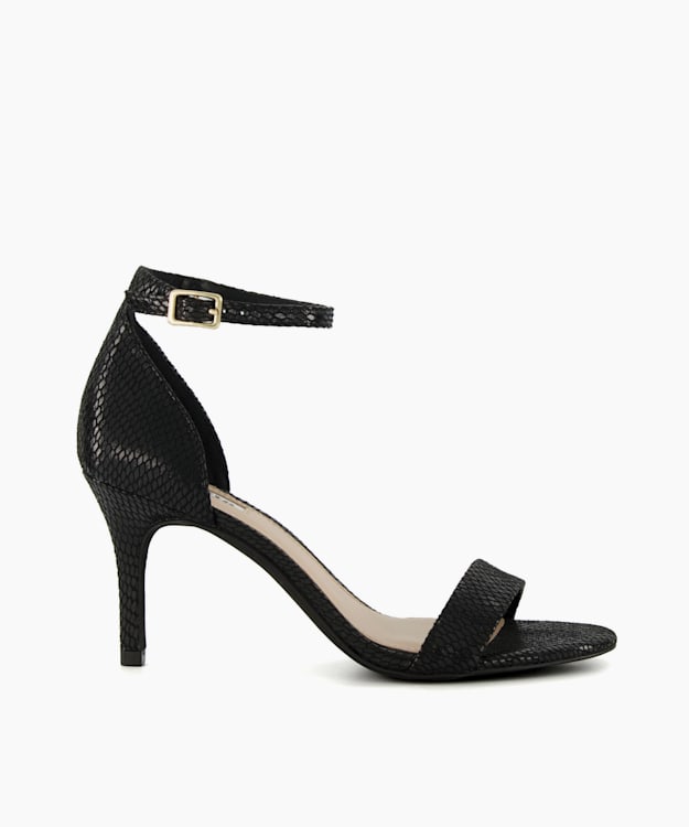 dune london Morra - Black Hard-Back Strappy Heeled Sandals