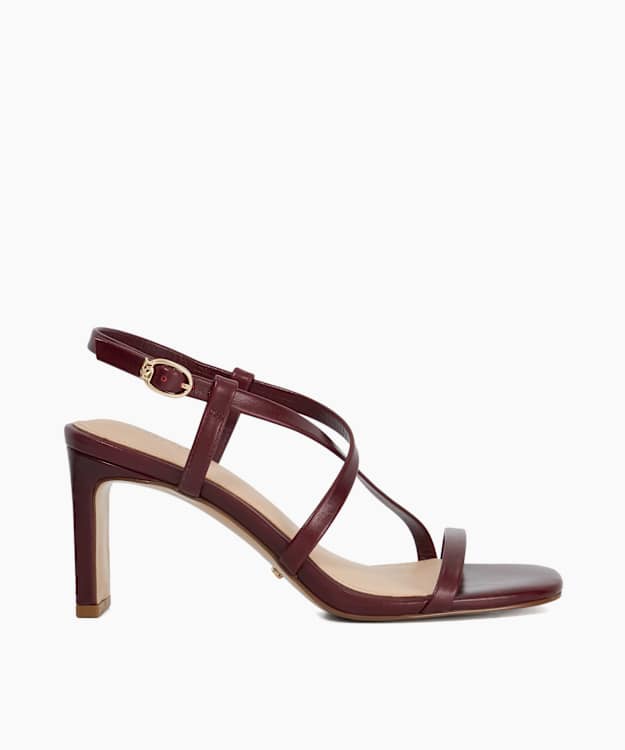 dune london Motivated - Burgundy Suede Heeled Strappy Sandals