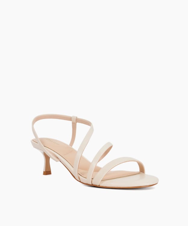Dune London Movement - Ecru Asymmetric Strap Leather Kitten Heel Sandals