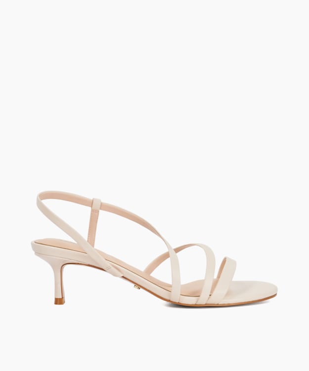 dune london Movement - Ecru Asymmetric Strap Leather Kitten Heel Sandals