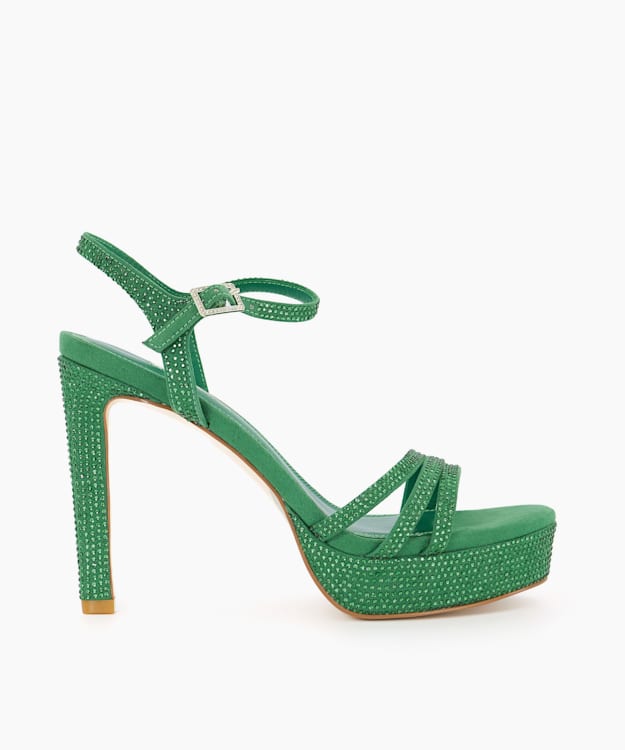 dune london Mulberrie - Green Diamante Platform Heeled Sandals