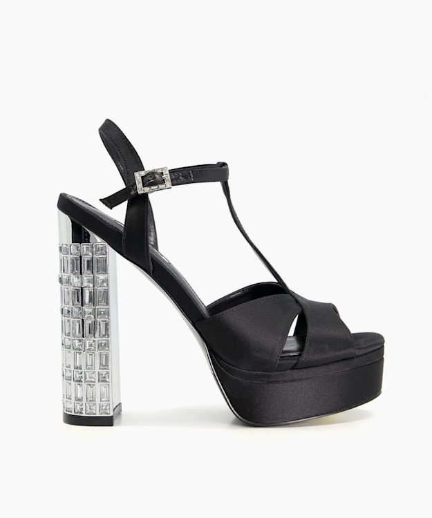 dune london Multiply - Black Jewel-Heel Platform Sandals