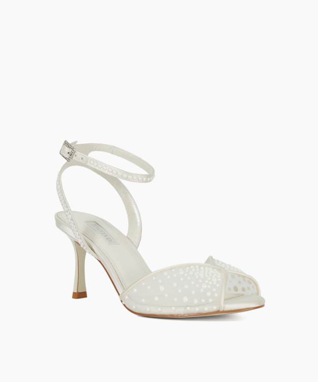 Dune London Musing - Ivory Embellished Mesh Ankle Strap Heels