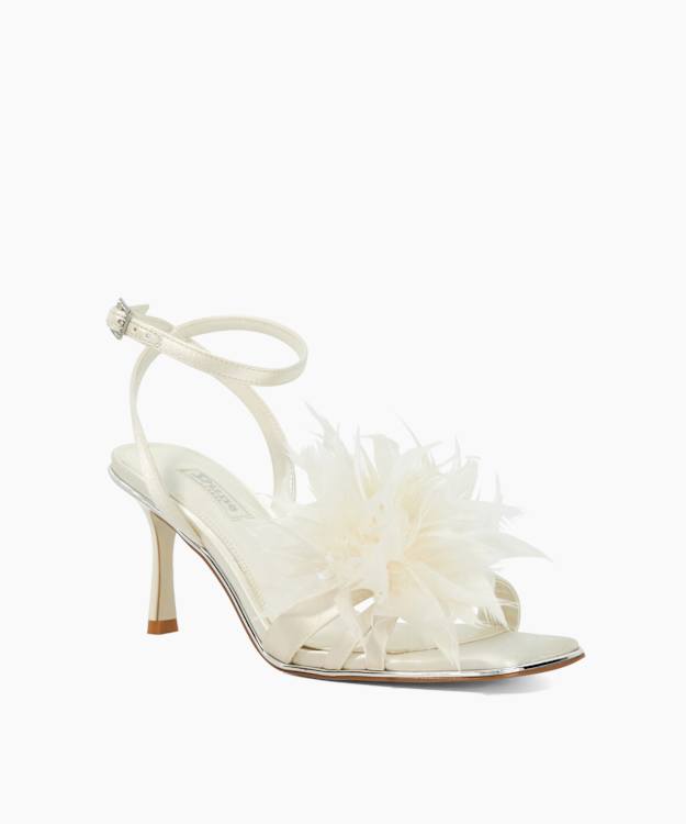 Dune London Mylove - Ivory Open Toe Feather Trim Heel Sandal