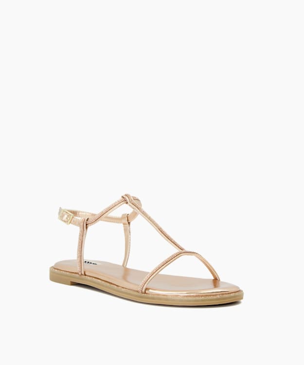 Dune London Narrate - Rose Gold Diamante Flat T-Bar Sandals