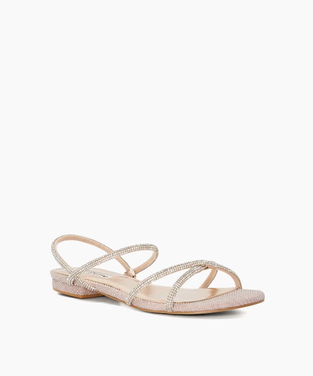 Dune London Nightengale - Rose Gold Diamante Metallic Flat Sandals