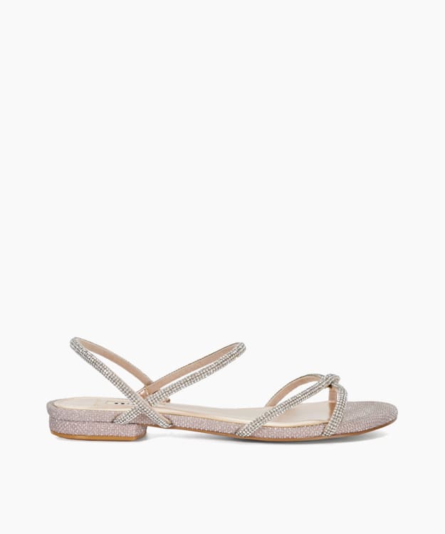 dune london Nightengale - Rose Gold Wide Fit Embellished Strappy Sandals