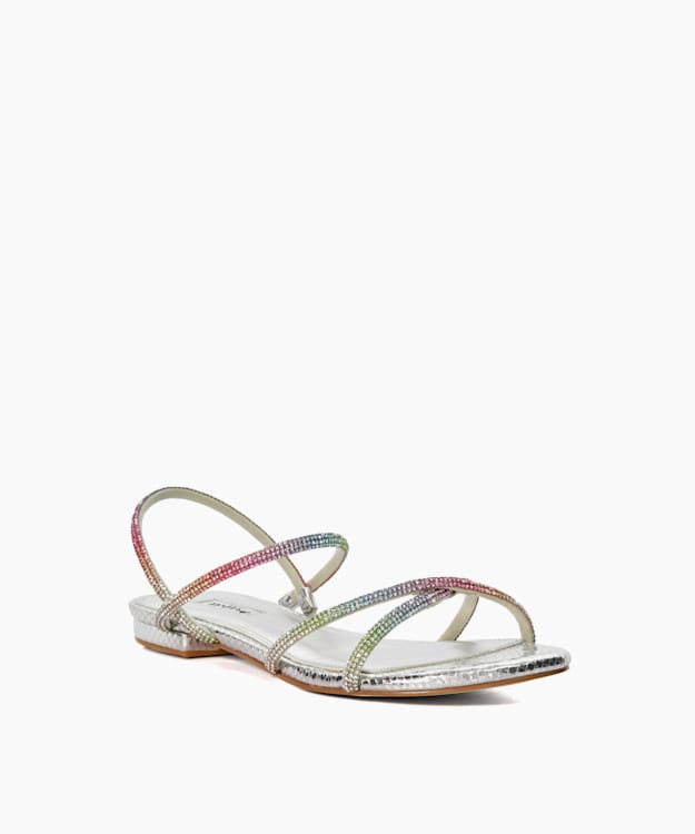 Dune London Nightengale - Silver Diamante Flat Sandals