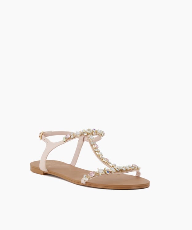 Dune London Nissa - Ecru Jewel-Embellished Flat Sandals