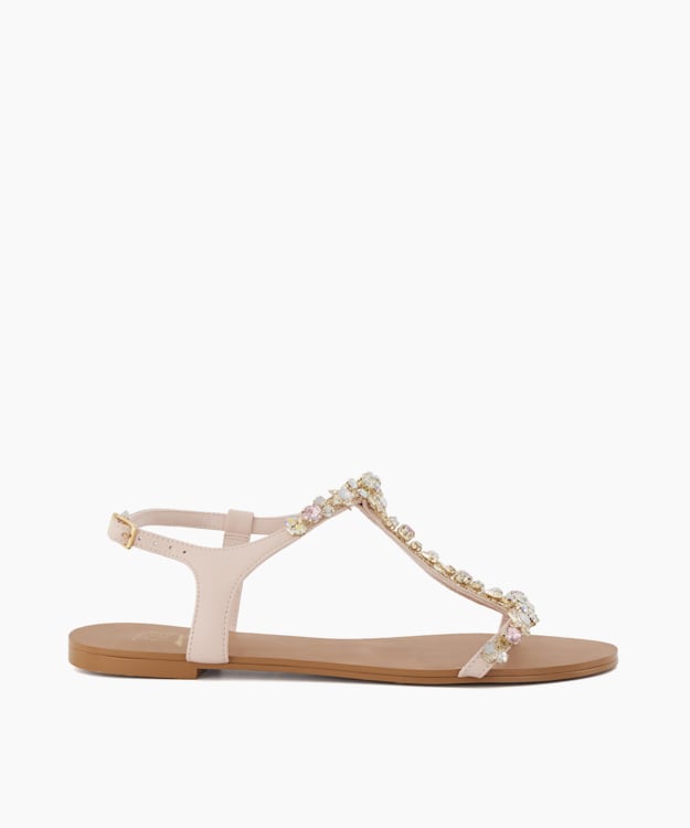 dune london Nissa - Ecru Jewel-Embellished Flat Sandals