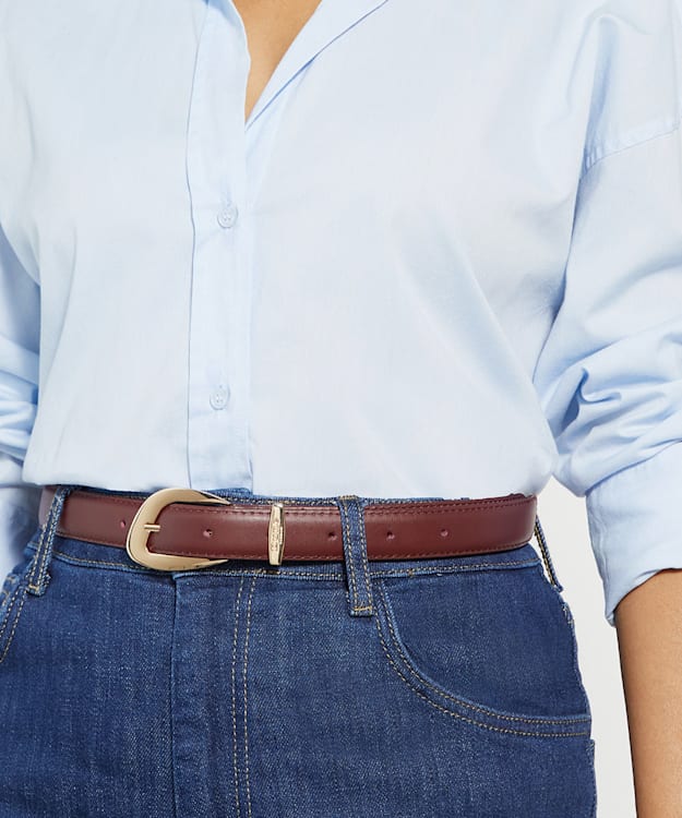 Dune London Norla - Burgundy Leather Gold Buckle Belt