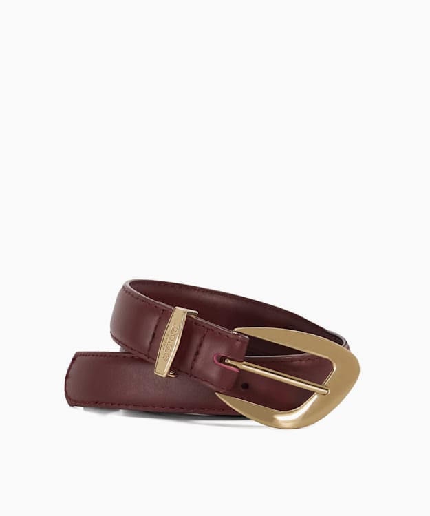 dune london Norla - Burgundy Leather Gold Buckle Belt