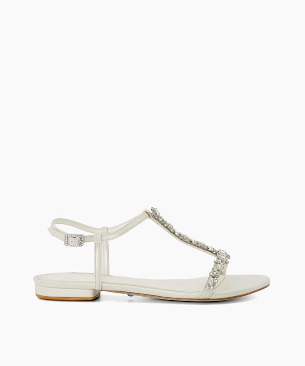 dune london Nuptuals - Ivory Jewel Embellished Flat Wedding Sandals