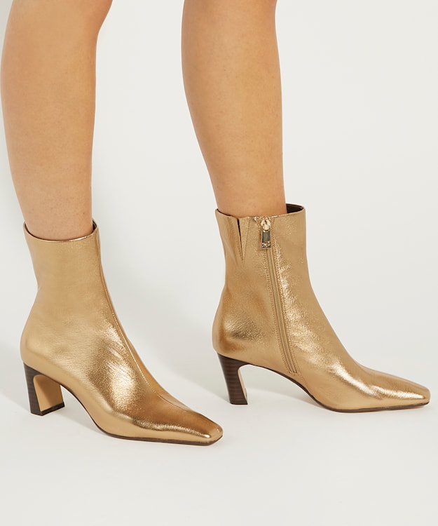 Dune London Obriele - Gold Pointed Toe Heel Ankle Boots