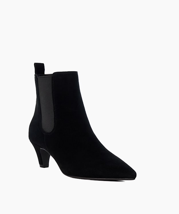 Dune London Obvious - Black Suede Mid Heel Chelsea Ankle Boots