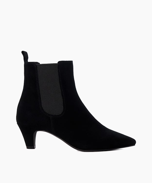dune london Obvious - Black Suede Mid Heel Chelsea Ankle Boots